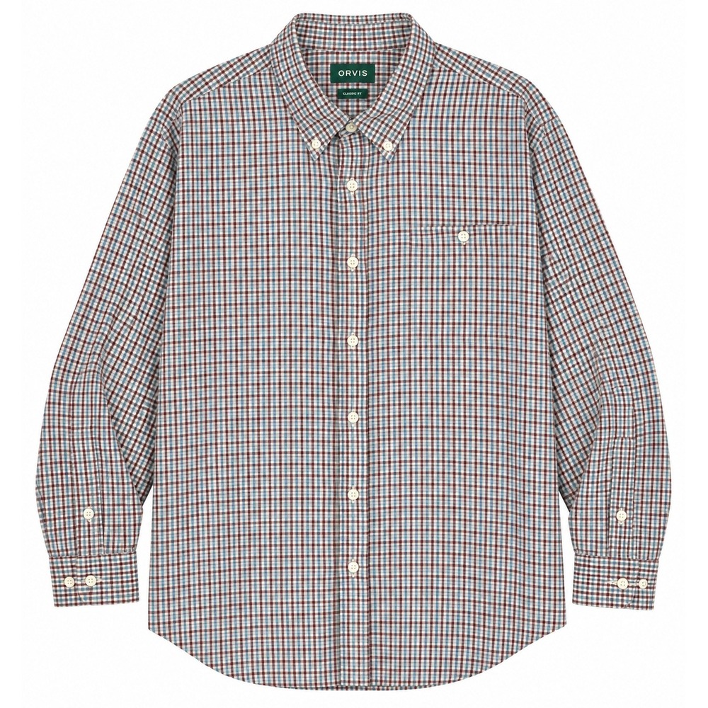 Orvis Country Twill Shirt Mens XXL Blue Brown Gingham Plaid Classic Fit Cotton